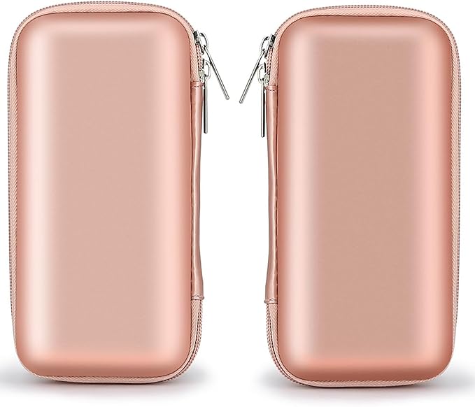 iMangoo Travel Essential Electronics Organizer Pouch Charger Case, Shockproof Dual Zipper Power Bank Cables Tech Accessories Purse, Men & Women Travel Must Have Storage Bag, 6.5x3.2x1 inch Rose Gold