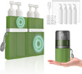 4 in 1 Travel Dispenser Bottle,TSA Approved Refillable Travel Size Toiletries Bottles Set with Suction Cup for Smooth Walls - for Shampoo,Conditioner,Body Wash,Lotion.(Green)