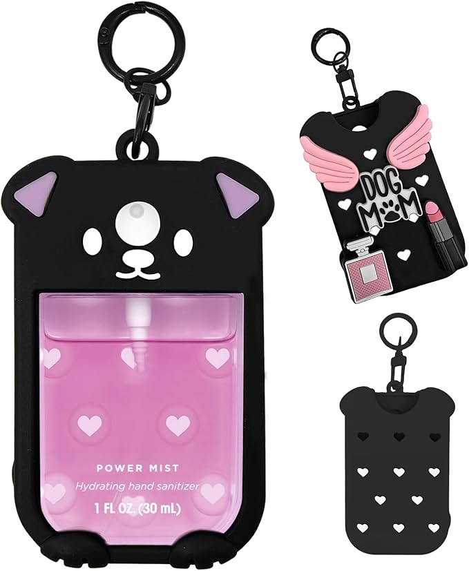 Puppy Silicone Case for Touchland Hand Sanitizer Spray 1 floz (30ml), Cute Dog Cover with Keychain & 5 Charms
