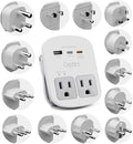 Ceptics Universal Travel Adapter, 35W World Travel Adapter Kit - 2 USA sockets, USB-A, USBC, 1x PD 35W USB-C and USBC Cable, Perfect for Laptops, Cell Phones, Chargers - Surge protection