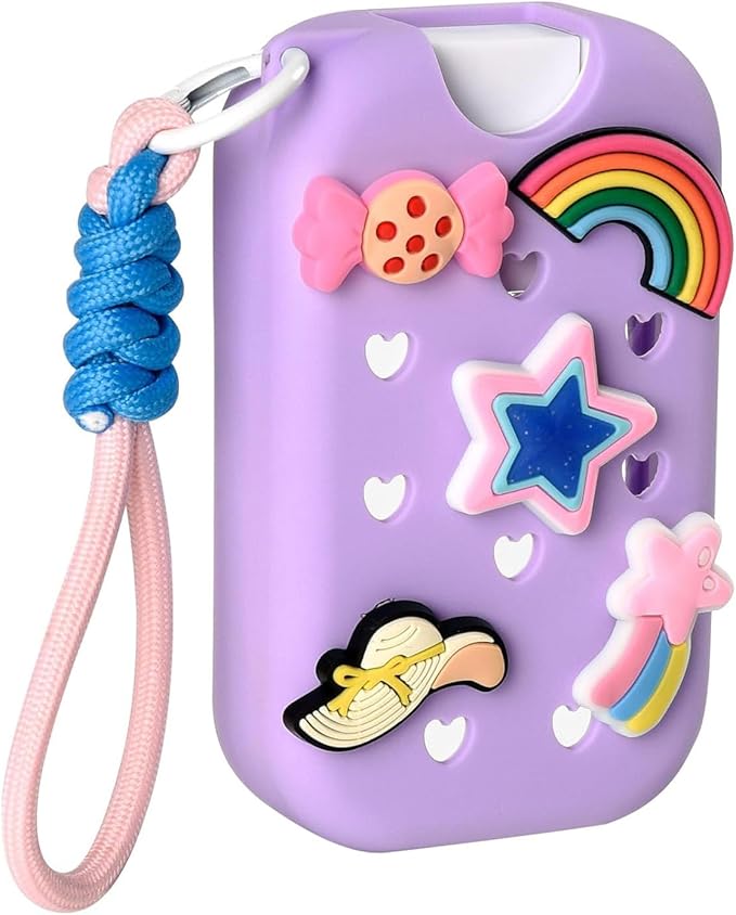 Silicone Mist Case with Touchland, Hand Sanitizer Spray Bottle (Fit for 1.5 FL OZ/45 mL Ver), with Refillable Spray Bottle 5 Charms and Keyring Accessory (Purple)