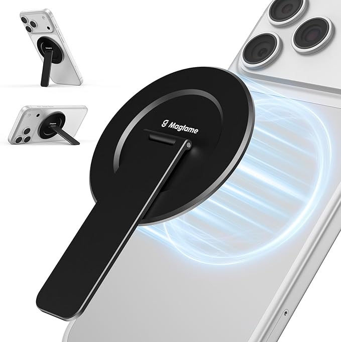 Magtame Magnetic Phone Stand for Magsafe, Ultra-Slim Snap-on Phone Holder Kickstand,180° Adjustable Angle Damping Design Cellphone Grip, Black