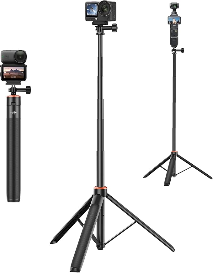 53.5" Osmo Action 6 Selfie Stick Tripod for DJI Osmo Nano/Action 6, Xtra Atto, 2-in-1 Extendable Handle w Magnetic Quick-Release Adapter, Extension Rod/Travel Stand/Accessory for Video Recording