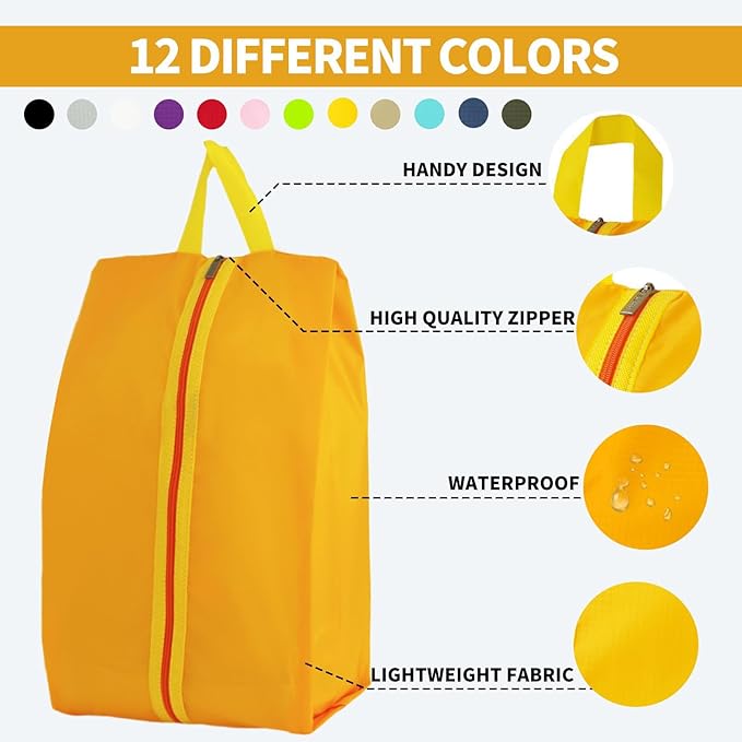 6pcs Portable Shoe Organizer, Travel Pouches with Zipper, Golf Shoe Bags, Clothes Bags, Soccer Cleats Bag Shoe Pouch for Gym, Waterproof, Odor-Resistant (Orange)