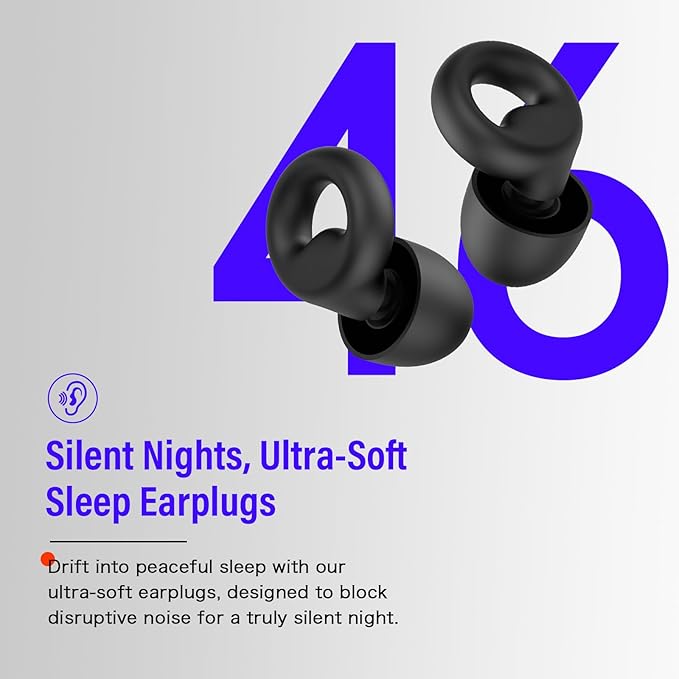 Ear Plugs for Sleeping Noise Cancelling, Reusable 35-46dB Noise Reduction Earplugs with 7 Silicone Ear Tips & Carry Case, Comfortable Hearing Protection for Sleep, Work, Study, Travel & Concerts Black