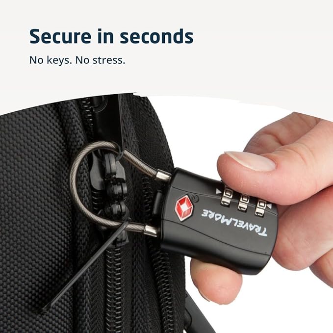 4 Pack TSA Approved Travel Combination Cable Luggage Locks for Suitcases & Backpacks - Black