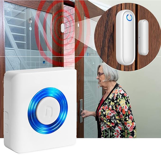 Caregiver Pager Door Alarms for Dementia Patients/Kids Safety/Home Security,Door Sensor Alarm for Elderly/Business/Home/Store/Mailbox (Two Sensor One Receiver)