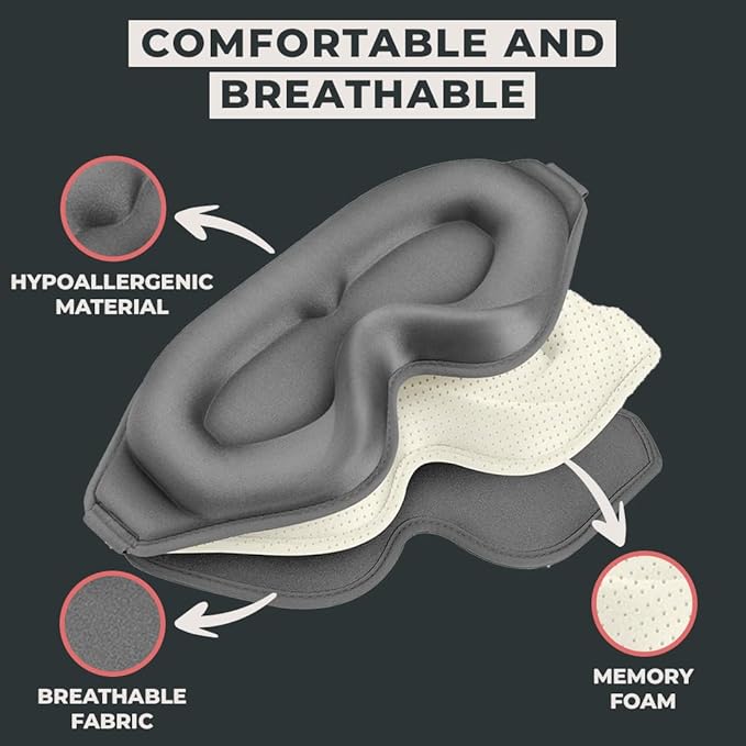 FlyHugz® 3D Travel & Home Sleep Mask|Ultra-Soft, 100% Light-Blocking Eye Mask for Deeper Sleep,Adjustable Strap with Nose Bridge Design|Perfect for Travel and Insomnia
