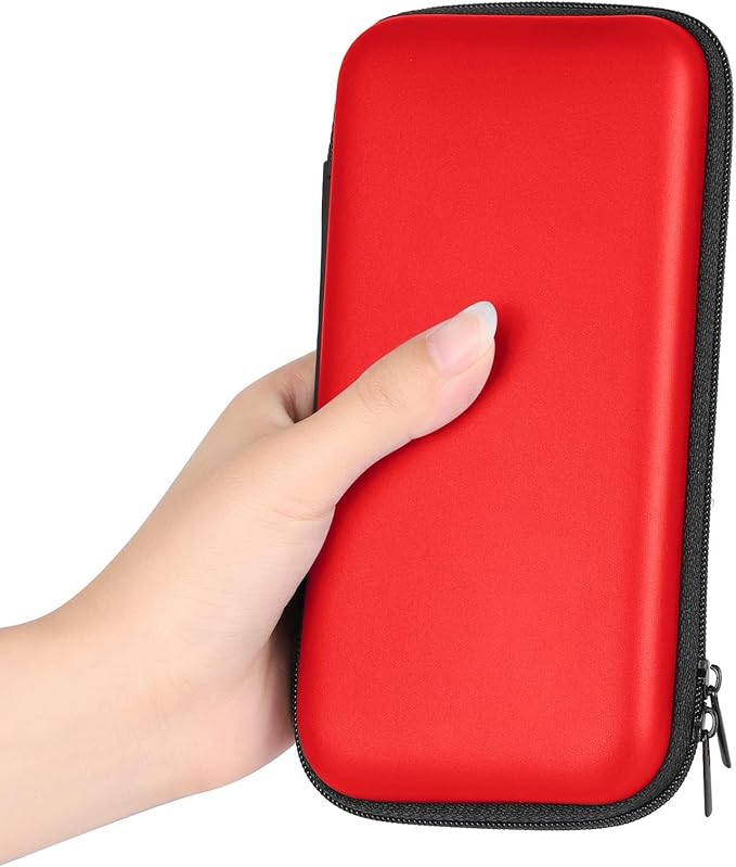 iMangoo Travel Essential Electronics Organizer Pouch Charger Case, Shockproof Dual Zipper Power Bank Cables Tech Accessories Purse, Men & Women Travel Must Have Storage Bag, 6.5x3.2x1 inch Red