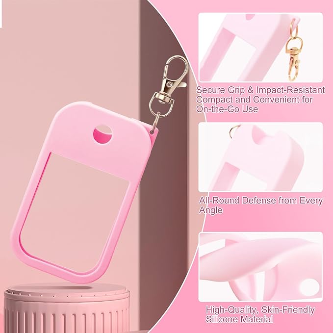 Hand Sanitizer Spray Case Compatible with TH 1 FL.OZ – 3 Pack Protective Silicone Holder with Metal Keychain