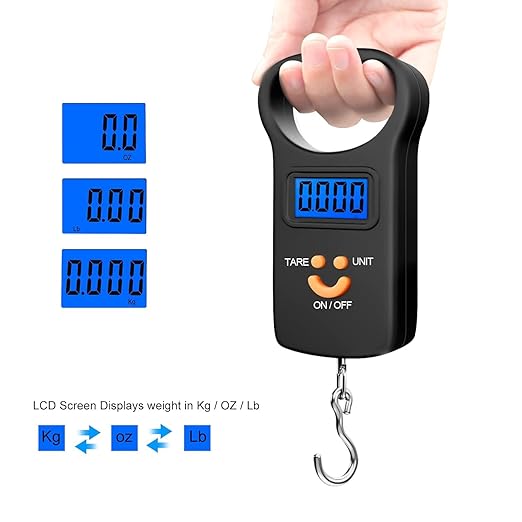 SKEAP Digital Fish Scale Luggage Scale, 110lb/50kg - Backlit LCD Display, Fishing Scale with 2 AAA Batteries Included, Fishing Gifts for Men