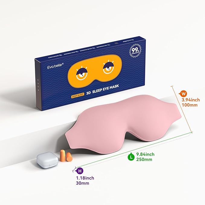 Sleep Mask, EVA BELLE Eye Mask for Men Women, Zero Pressure 3D Sleeping Mask, Cool Super Smooth Light Blocking Soft Eye Shade Cover Memory Foam, Lightweight for Home Travel Use