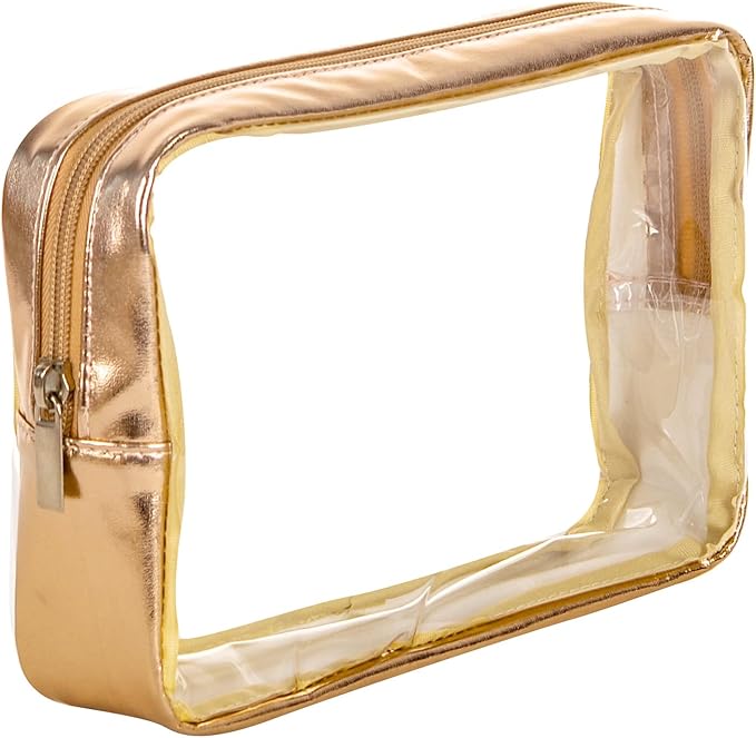 Remobia Hicol TSA Approved 5-Piece Diaper Bag Organizer Pouch Set Clear Waterproof TPU Kids Toiletry Storage Set Travel Packing Clutch Cube Bags for Baby Nursing(Gold leather)