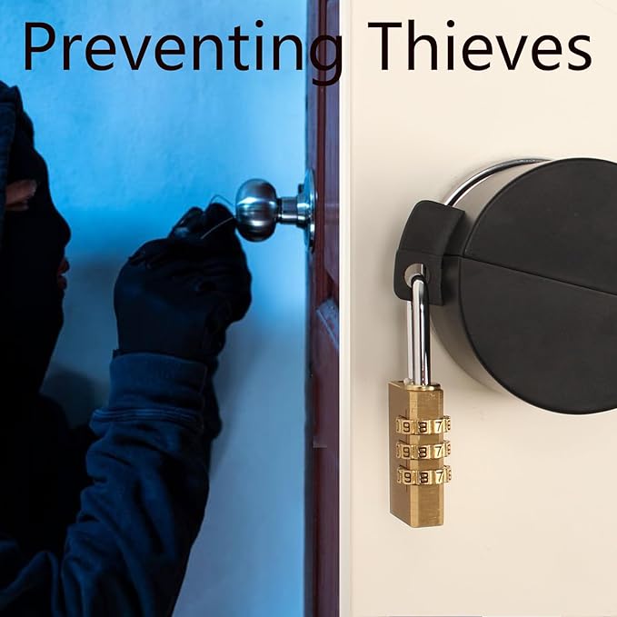 Door Knob with Lock,Without Drilling,Dementia Door Handle Lock，from Outside Prevents Turning of Door Knob and Access to Keyhole,for Apartment Evictions，Childproof (Black with Padlock)