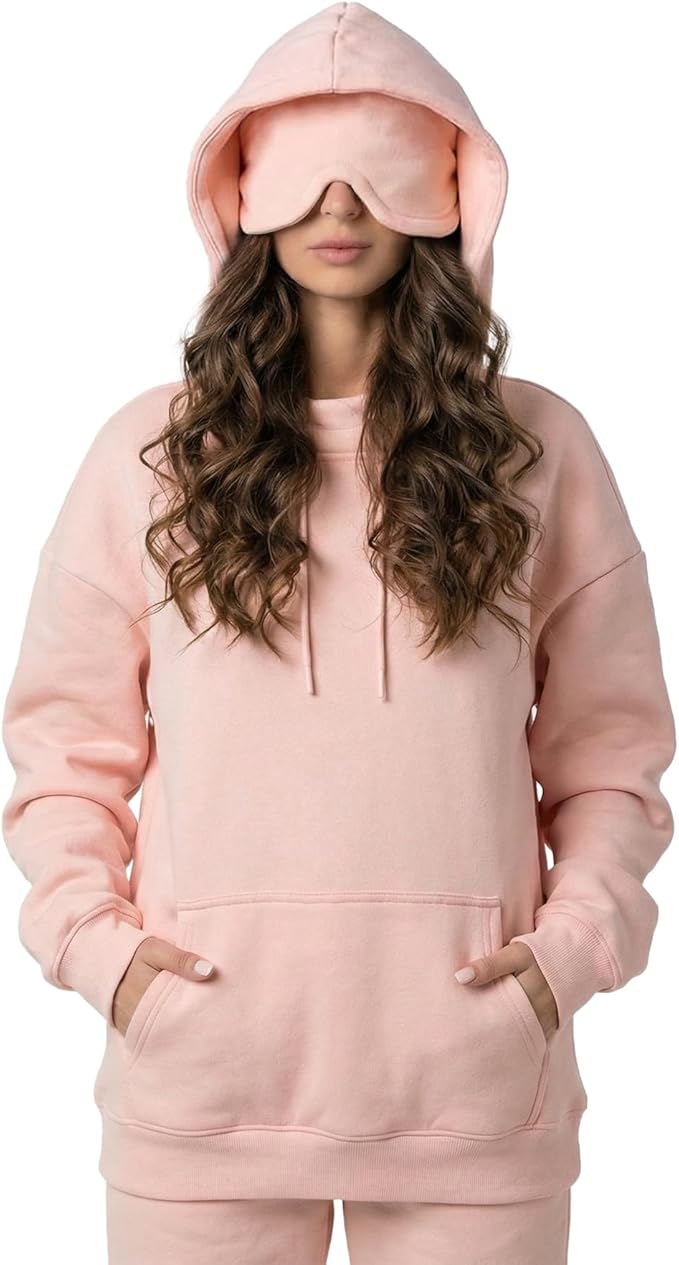 Ainangua Womens Oversized Pullover Essentials Hoodie with Eye Mask Comfor Airplane Mode Travel Office Vacation Sweatshirt