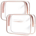 TRODANCE Clear Toiletry Bag, 2 Packs TSA Approved Water resistant Travel Organizer, Airport Airline Travel Essential Carry On Makeup Cosmetic Bags for Women, RosePink - 2 packs