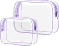 PACKISM Clear Makeup Bag 2 Pack - Quart Size TSA Approved Toiletry Bag with Metal Smooth Zipper, 3-1-1 Airline Compliant Security Travel Cosmetic Bag for Carry On Liquids, Light Purple