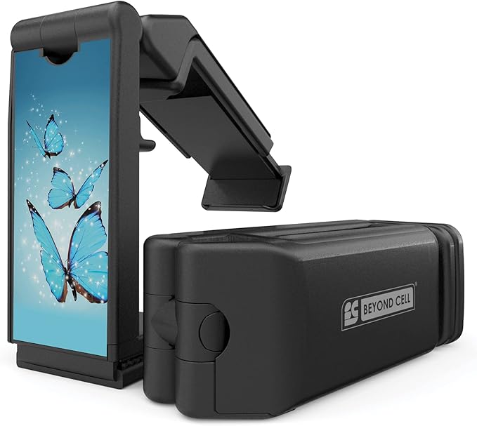 Beyond Cell Travel Accessories, Universal Seat Back Tray Table Hands Free Phone Clip Holder, Adjustable Pocket Size Airplane Travel Essentials Compatible with iPhone and Android Butterfly Reflection