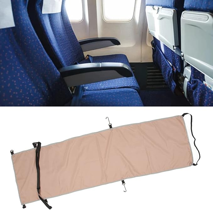 Ergonomic Airplane Footrest Hammock Cover Adjustable Travel Footrest for Improved Sitting Position on Planes Buses and Outdoor Seating (Khaki)