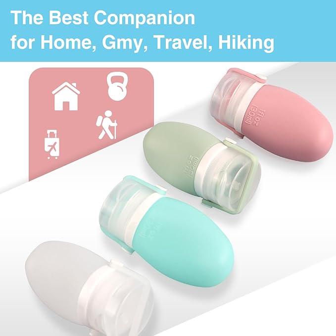 1oz Travel Bottles for Toiletries–4-Pack TSA Approved Silicone Leakproof with Secure Silicone Strap, Reusable Portable Travel Size Containers for Shampoo, Lotion, Gym, Airplane (Multi-Color)