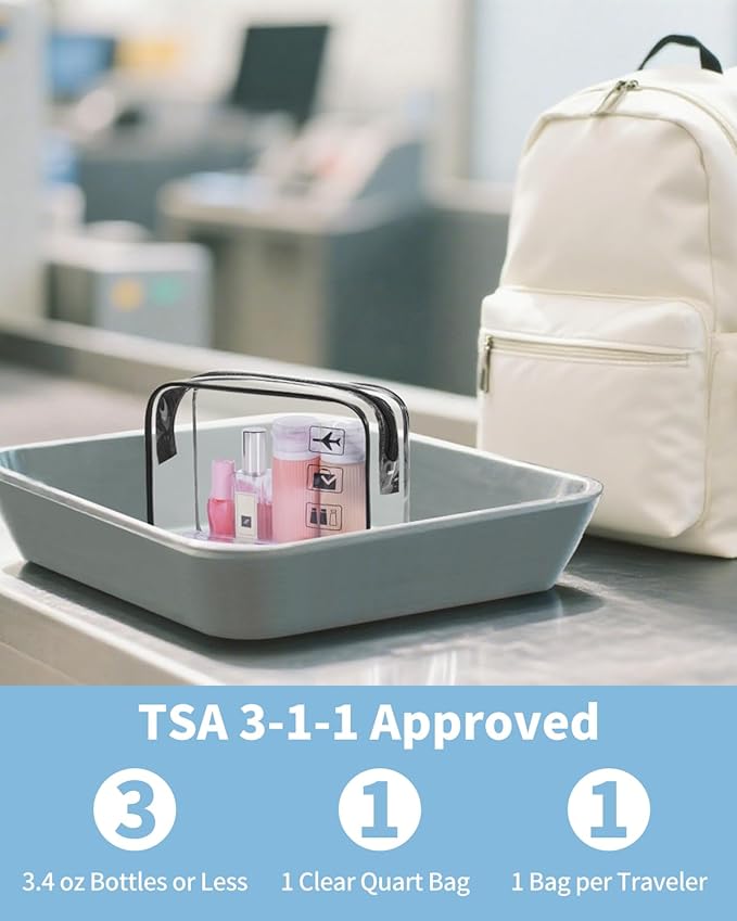 WANDF TSA Approved Toiletry Bag, 2 Packs Travel Clear Toiletry Bag, Quart Size Makeup Cosmetic Pouch with Zipper, Carry-On Airport Compliant Bag for Women and Men(3 pcs, Black)
