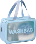 DAPOWER Travel Toiletry Bag for Women and Men, Matte Translucent Toiletry Bag with Handy Handle, Makeup Cosmetic Organizer Bag for Travel Toiletries Accessories (Blue)