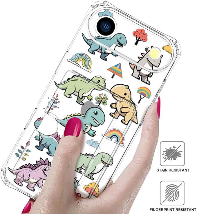 Compatible with iPhone 17 Air Case Card Holder for Women Cute Design,Wallet Phone Cases Transparent Cool Kawaii Protective (Clear Lovely Dinosaurs)