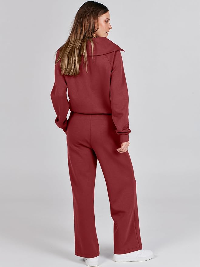 ANRABESS Women 2 Piece Outfits 2025 Fall Fashion Airport Wide Leg Pants Lounge Set Leisure Travel Vacation Clothes Sweatsuits