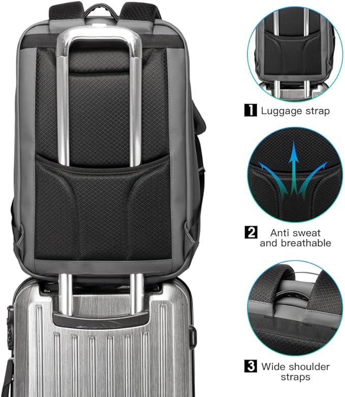 BANGE Anti-Theft Backpack with USB Charging Port for Men, 17.3 Inch Business Laptop Backpack, TSA Approved Lock & Waterproof Zippers, Large Travel Computer Bag