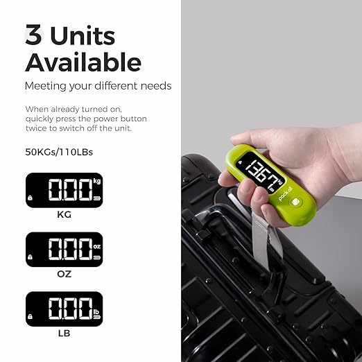 pack all 110 Lbs Luggage Scale, Digital Handheld Baggage Scale, Travel Suitcase Weight Scale with LCD Display, Battery Included, Apple Green