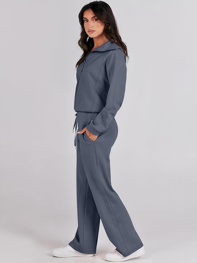 ANRABESS Women 2 Piece Outfits 2025 Fall Fashion Airport Wide Leg Pants Lounge Set Leisure Travel Vacation Clothes Sweatsuits