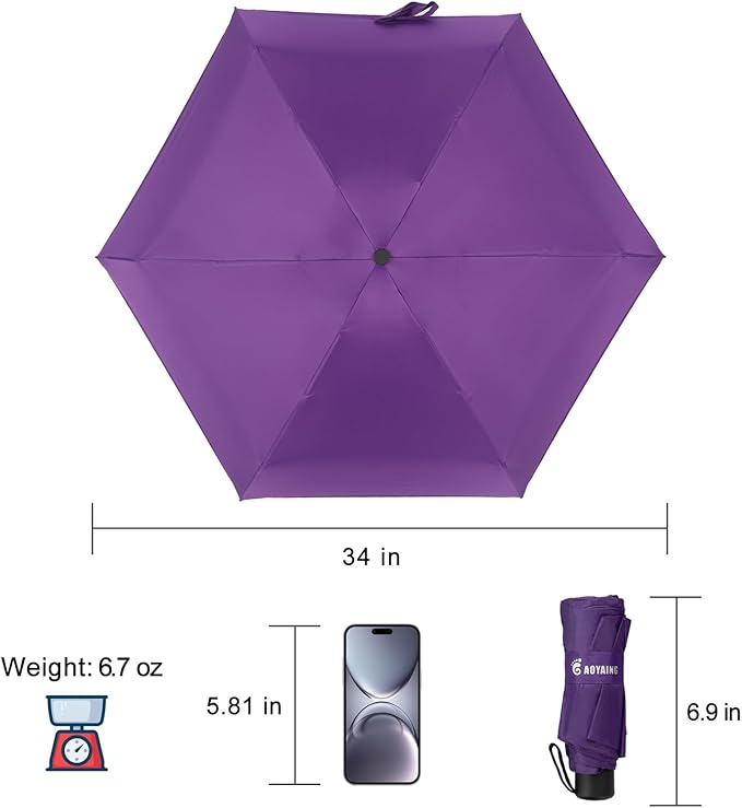 GAOYAING Small Mini Umbrella with Case Light Compact Design Perfect for Travel Lightweight Portable Parasol Outdoor Sun&Rain Umbrellas 34 Inches