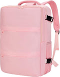 Carry On Backpack for Women & Men – Airline Approved Underseat Size, 15.6" Laptop Compartment, TSA-Friendly 180° Opening, Anti-Theft Business Travel Backpack with Trolley Sleeve(Pink, Medium)