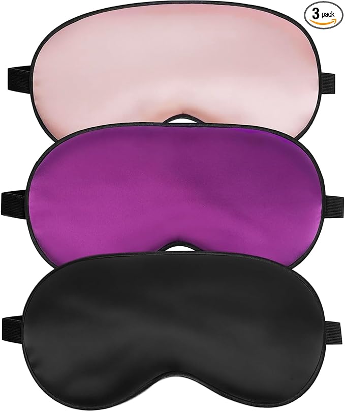 Sleep Mask, Silk Eye Mask for Sleeping with Adjustable Strap, Blindfold Eyeshade for Men & Women, Comfortable & Soft Eye Cover Eyeshade for Night Sleep (Black, Pink, Purple)