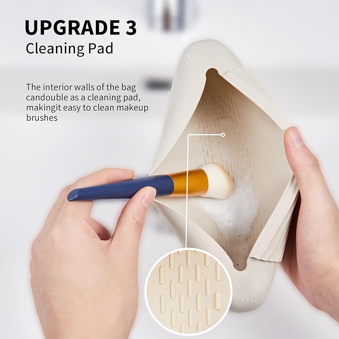 AGIKET 2 IN 1 Silicone Makeup Brush Holder with Beauty Make Up Sponge Case：Soft Portable Cosmetic Face Brushes Holder with Upgrade Anti-Fall Out Magnetic Closure - Starlight