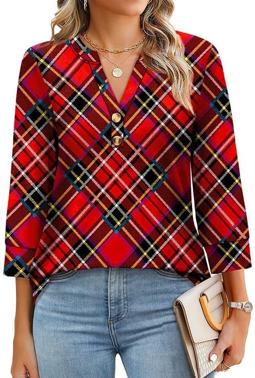OFEEFAN Womens Tops 3/4 Sleeve Henley Shirts for Women Summer Outfits Fashion Clothing