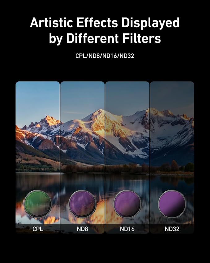 TELESIN Lens Filter Set for DJI Action 5 Pro Action 4 Action 3 Camera Accessories, 4-Pack CPL ND32 ND16 ND8 Polarizing Neutral Density HD Filter Lens Protective Protector Cover for DJI Osmo Action