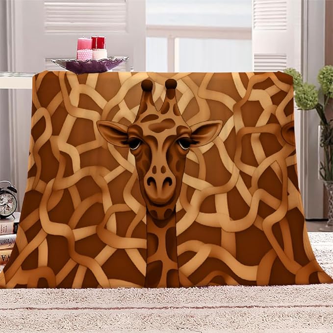 Giraffe Print Blanket Queen Size, Fleece Blanket for Couch Bed Sofa, Novelty Animals Blankets and Throws, Giraffe Spots Super Soft Cozy Plush Flannel Blanket, 90 x 90 in, Animal Brown