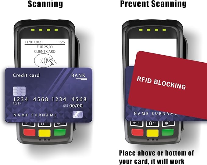 RFID Blocking Card - 3 Pack, Contactless NFC Credit Card ID Protection Safe Bank Card Passport Entire Wallet Purse Shield Protector Blocker Guard (Pack of 3, Red)