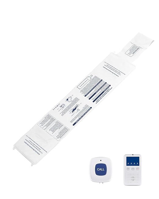 VEVOR Early Alert Bed Alarm System, Wireless Bed Sensor Pad with Call Button & Pager, Pre-Alert Safety Bed Alarms and Fall Prevention for Elderly, Dementia Patients, and Adults (10 x 35-inch)