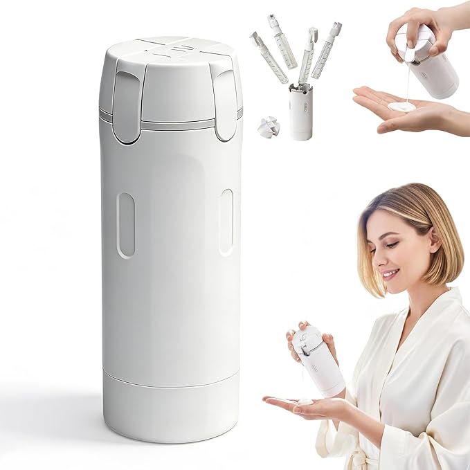 4 in 1 Travel Dispenser Bottle, 2026 New Travel Bottles for Toiletries, Leak Proof Toiletries Bottle for Travel, Compact Travel Shampoo and Conditioner Containers for Shampoo Lotion Cream (White)