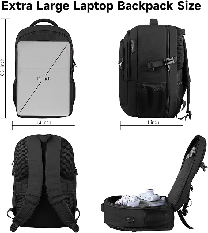 Lapsouno 17 Inch Laptop Backpack, Carry On Travel Backpack, Durable Extra Large TSA Business Backpack with USB Port, Water Resistant Anti Theft Gift for Men Women, Black