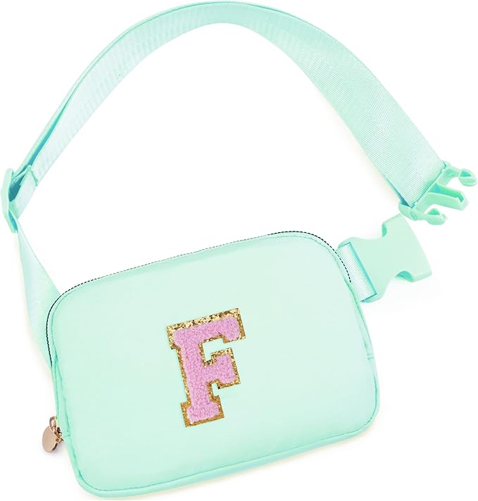 Uygafly Belt Bag Fanny Pack Crossbody Bags with Initials Letter Patch Cute Stuff Birthday Gifts for Teenager Girls Trendy Stuff for Teens | F,Light Green