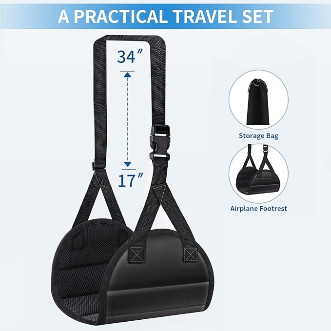 Airplane Travel-Essentials,1-PackAirplane Foot Hammock with Memory Foam,Portable Length Adjustable Relax Your Feet,Provides Relaxation and Comfortable for Long Flight