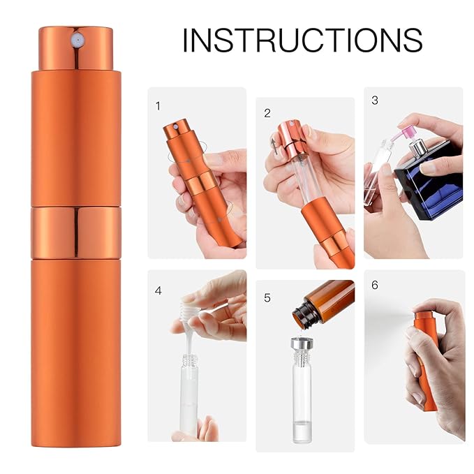 LISAPACK 8ML Atomizer Perfume Spray Bottle for Travel (3 PCS) Empty Cologne Dispenser, Portable Sprayer (Cyan, Rose Red, Orange)