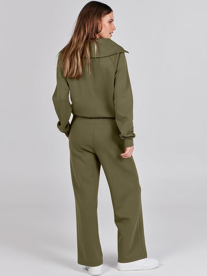 ANRABESS Women 2 Piece Outfits 2025 Fall Fashion Airport Wide Leg Pants Lounge Set Leisure Travel Vacation Clothes Sweatsuits