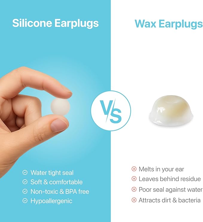 Whisper Ear Plugs (14 pcs) | Soft Silicone | Reusable Silicone Ear Plugs for Swimming, Sleep, Travel, Noise & Snoring | Moldable Comfort Fit Wax Earplugs for Sleep | Waterproof Swim Ear Plugs Adults