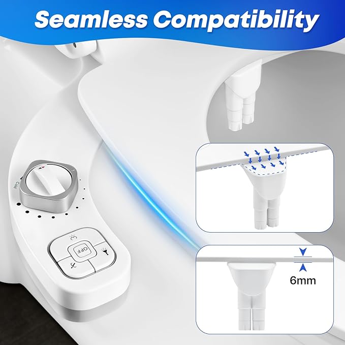 Hot and Cold Bidet Attachment for Toilet, Ultra-Slim Bidet Attachment Warm Water, Non-electric Adjustable Pressure Self Cleaning Dual Nozzle Control for Posterior, Feminine Wash