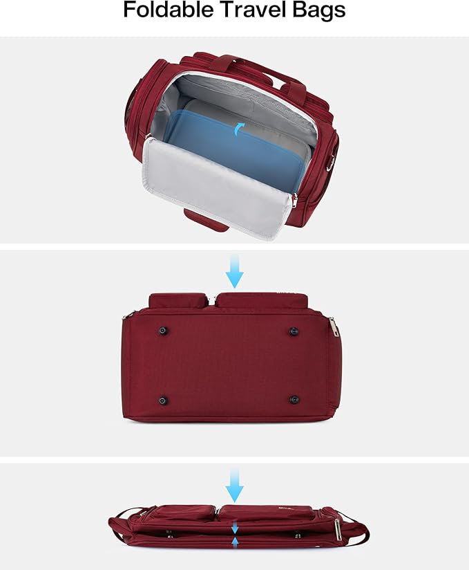 MILADA Underseat Carry On Luggage Bags for Travel Lightweight Foldable Carry On Bags for Airplanes Small Duffle Bag for Men Women TSA Approved Underseat Bag Travel Tote Bags, Burgundy