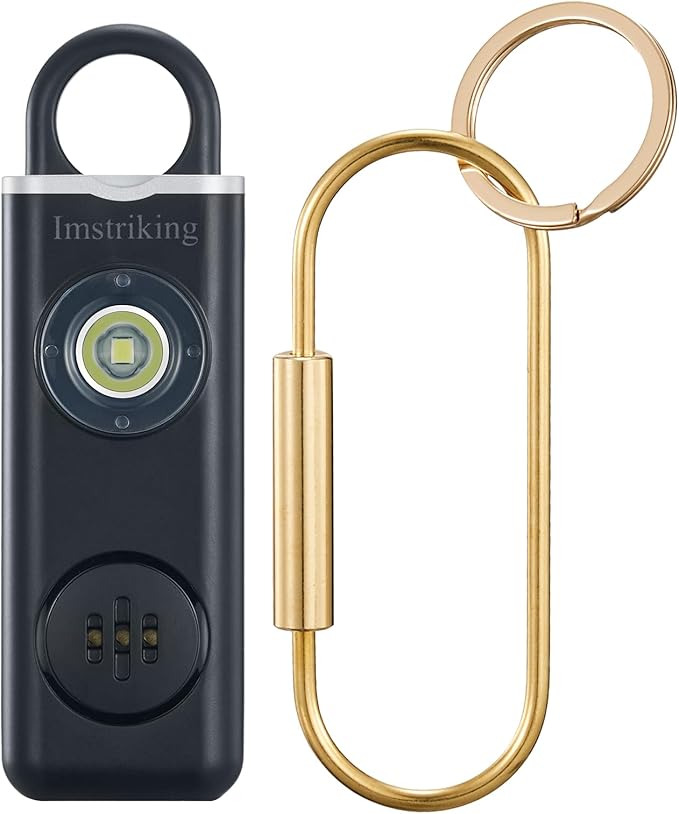 Rechargeable Personal Safety Alarm Keychain for Women,Self Defense Keychain Alarm with Strobe Light and 130dB Siren Help Women,Men,Elderly, Emergency Security Whistle Alert (Black)